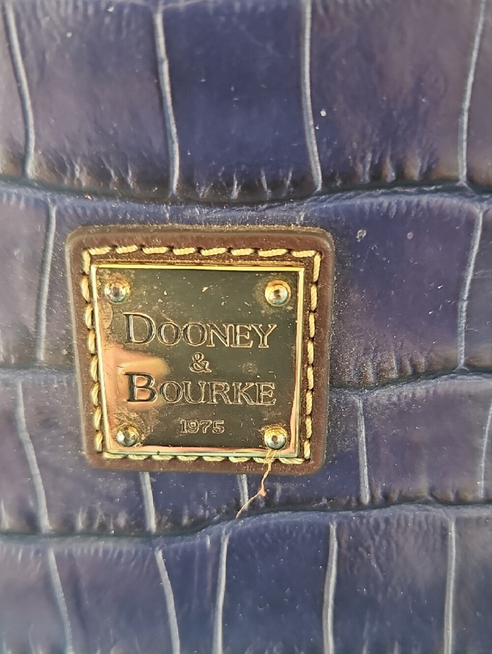Dooney & Bourke Navy Croc-Embossed Tote with Brown Trim - Picture 2 of 8